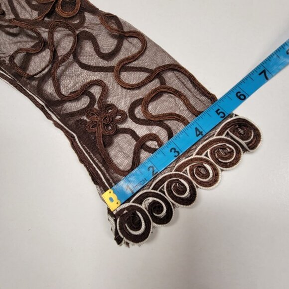 Brown Crop Jacket Bolero Top Sheer Mesh Lace Bolero Shrug Cover Up Size M - Picture 11 of 13